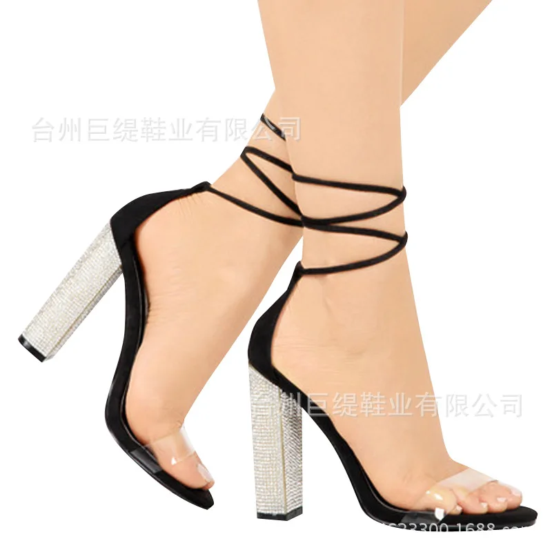 

Large Size Sexy Strappy High Heels Women's Shoes Heel Plus Drill Sandals Women Platform Shoes Women Sandals
