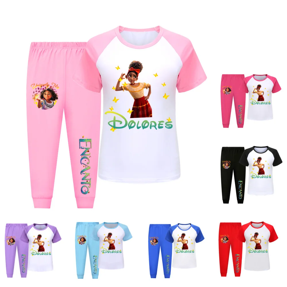 

2-16 Years Old Summer Boys Encanto New Casual Fashion Short Sleeves Round Neck T+ Letter Print Pants Baby Girls Pajama Set
