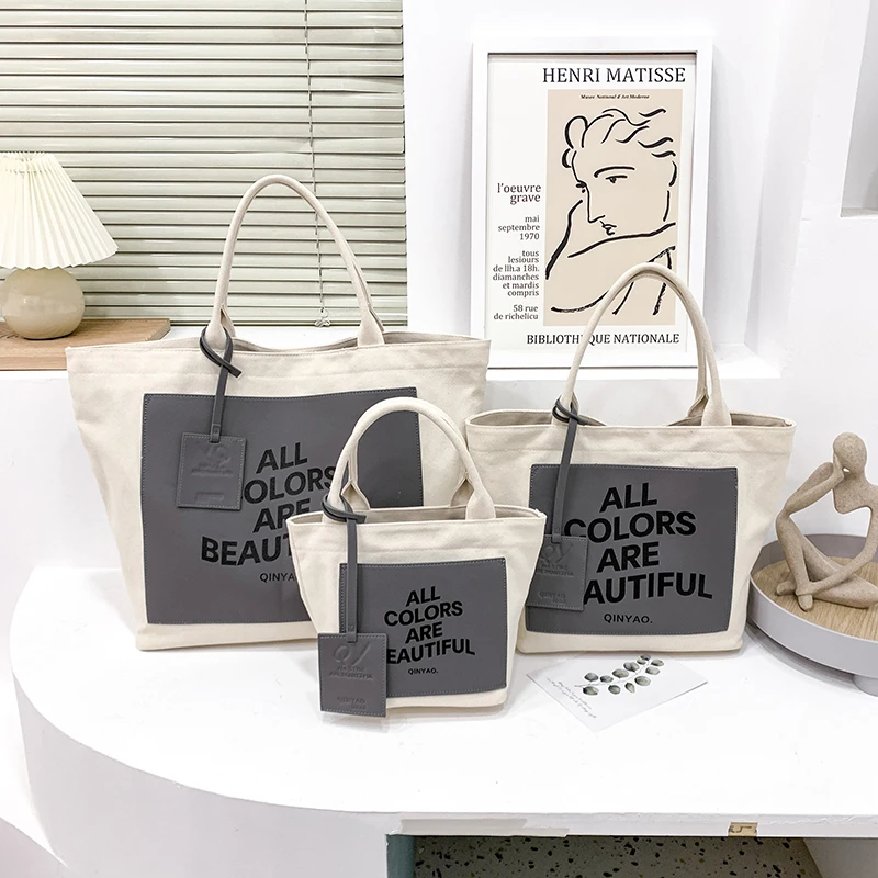 Women Canvas Shoulder Bag Letter Print Ladies Shopping Bags Cotton Cloth Fabric Grocery Handbags Tote Books Bag Bolso