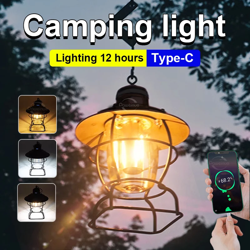 

Новейший фонарь для кемпинга, 6000 мАч, портативный уличный фонарь для кемпинга, перезаряжаемый USB, 3 режима освещения, подвесная лампа для палатки, альпинистский двор