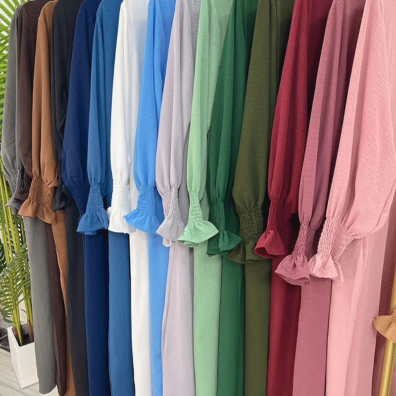Plain Abaya for Women Crepe Floral Cuff Islamic Clothing Ramadan Muslim Prayer Long Dress African Dresses Dubai Turkish Robe