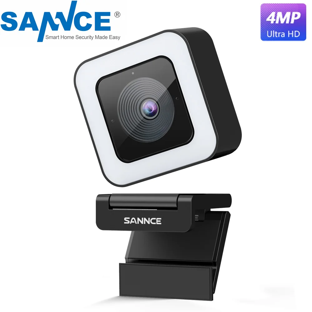 SANNCE Webcam 2K 4MP Full HD Web Camera with Shutter Dual Omnidirectional Microphones USB PC Video Surveillance Camera for Live