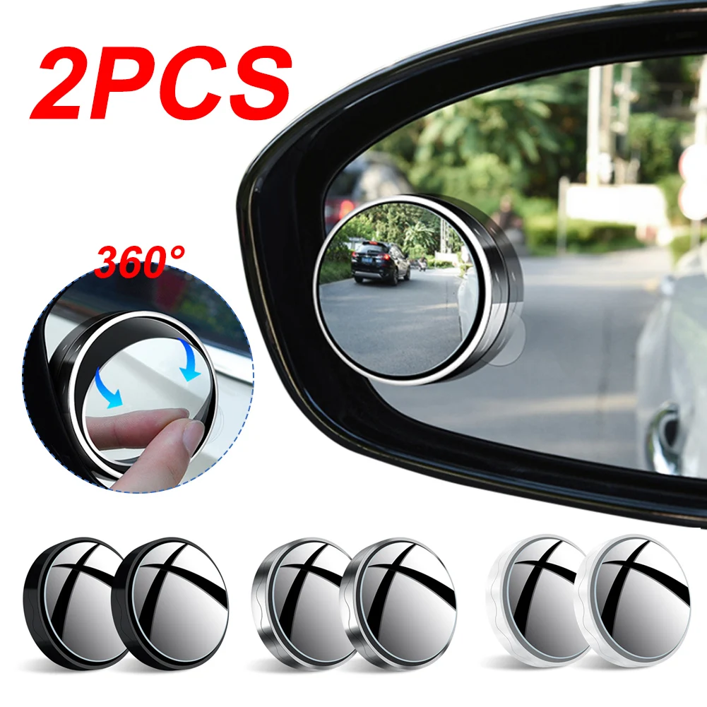 

2Pcs Car Blind Spot Mirror Safety Driving Wide Angle 360° Adjustable Round Frame Clear Rearview Auxiliary Mirror Car Accessories