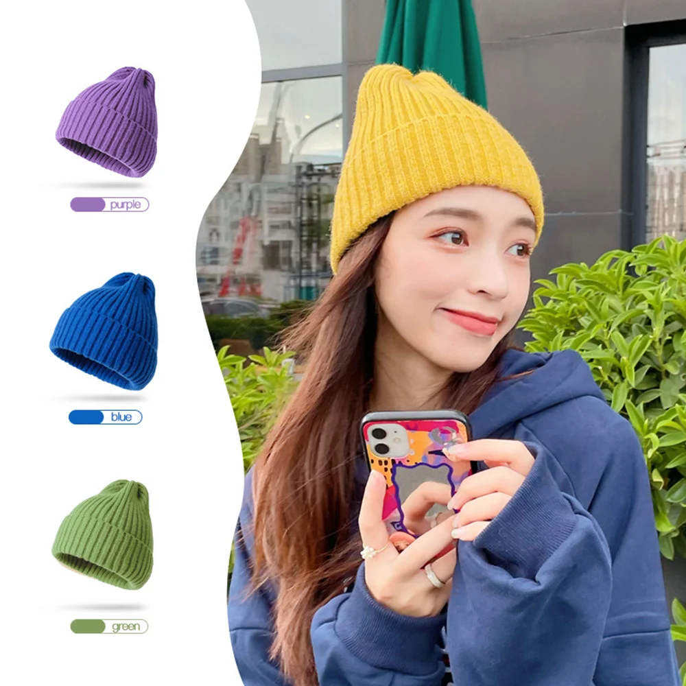 

Winter Hats for Woman New Beanies Knitted Solid Cute Hat Girls Autumn Female Beanie Caps Warmer Bonnet Ladies Casual Cap