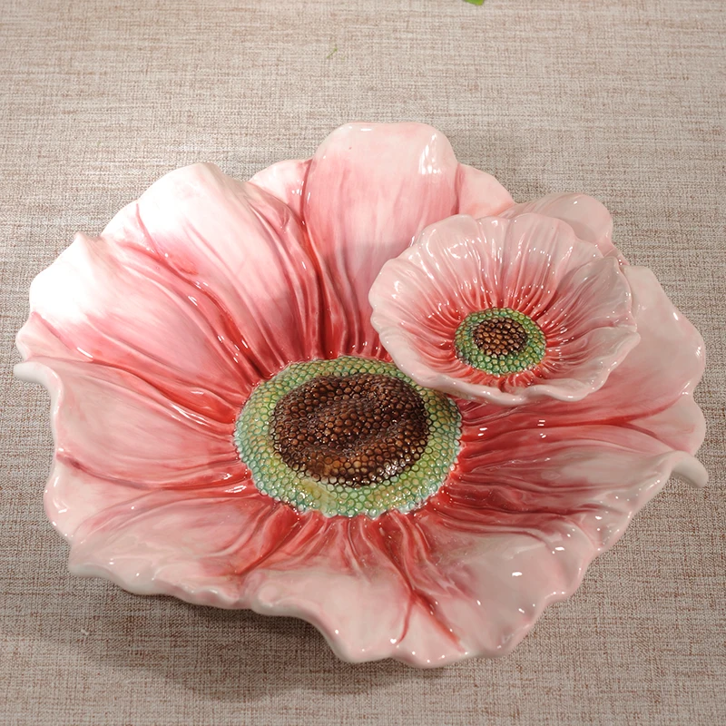 

Pink Flowers Ceramic Dried Fruit Plate Candy Storage Tray Home Decor Wedding Decoration Kitchen Dumplings Fruit Tray Salad Plate