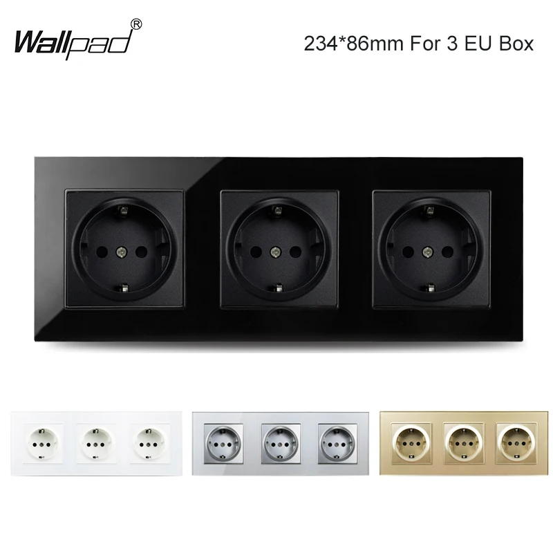 Тройная настенная розетка со стеклянной панелью 110 В 250