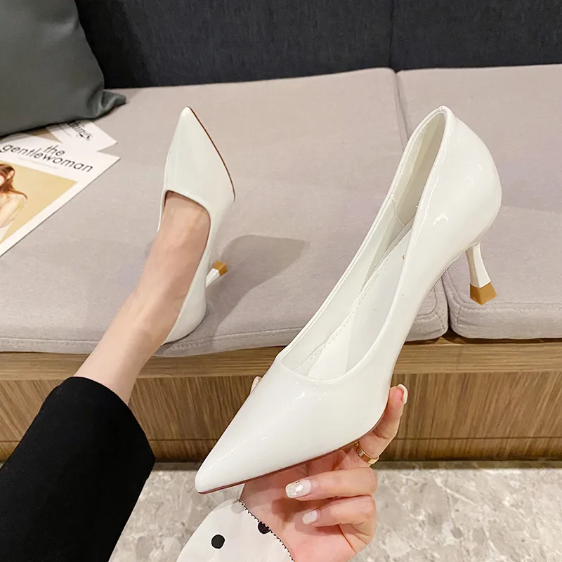 

Sweet Casual 3CM Low Heel Basic Solid Ladies Pointed Toe Stiletto High Heels Slip On Shoes Spring Pumps For Women Big Size