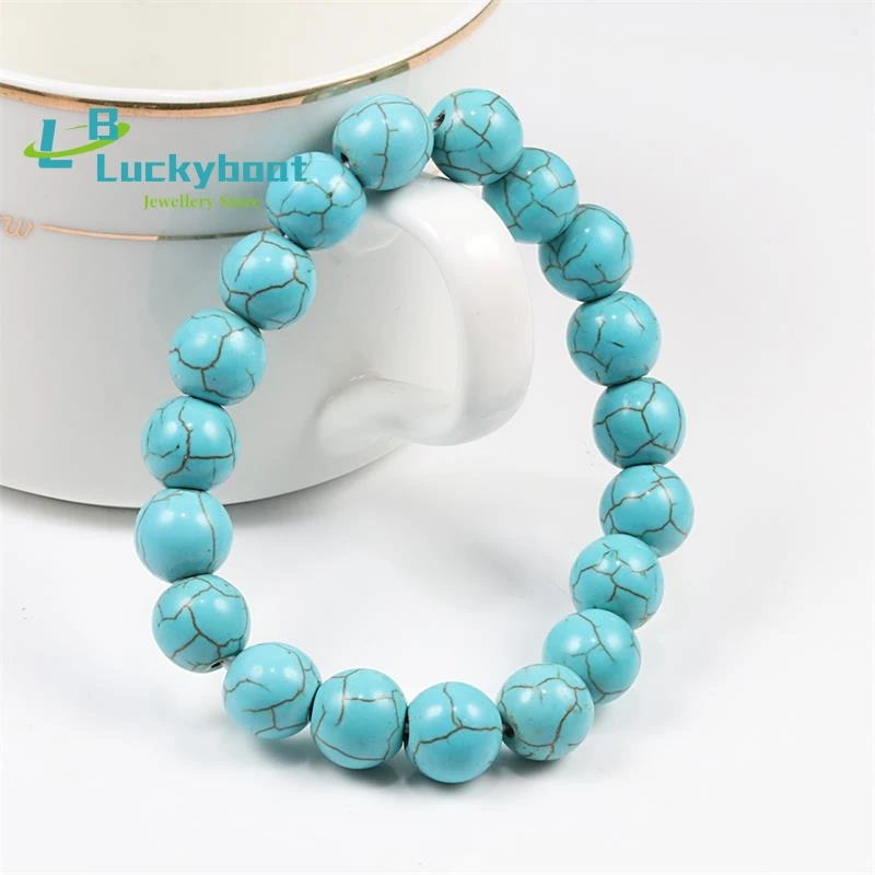 

Classic 6/8/10mm Natural Stone Beads Bracelet Blue Turquoises Strand Bracelets Charm Women Yoga Paryer Jewelry Homme Pulseras