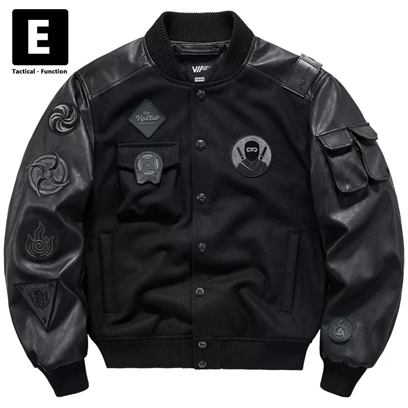 Мужская техническая одежда черная куртка-карго лоскутные шерстяные куртки с