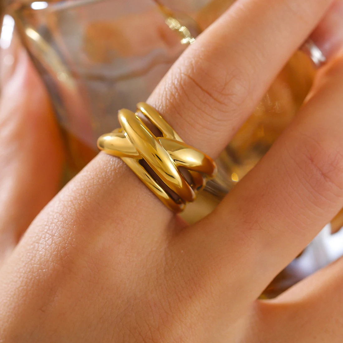 Женское позолоченное кольцо на указательный палец из нержавеющей стали