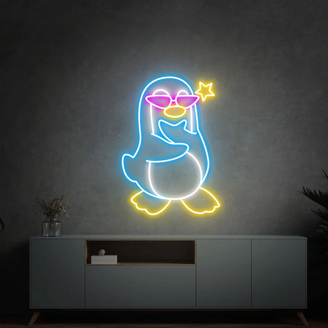 Неоновая вывеска в виде пингвина крутой Пингвин с солнцезащитными очками