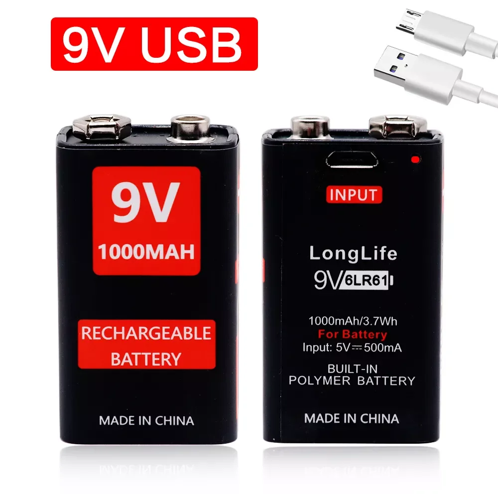 

NEW2023 1000mAh micro USB 9 Volt li-ion Rechargeable Battery 6F22 9V Li ion Lithium Battery for RC Helicopter Model Microphone T