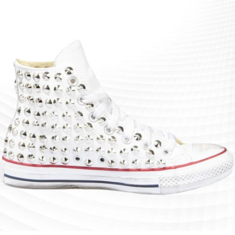 

White high-top rivet canvas shoes street hip-hop street shooting walking comfortable handmade rivet vulcanized shoes 35-46