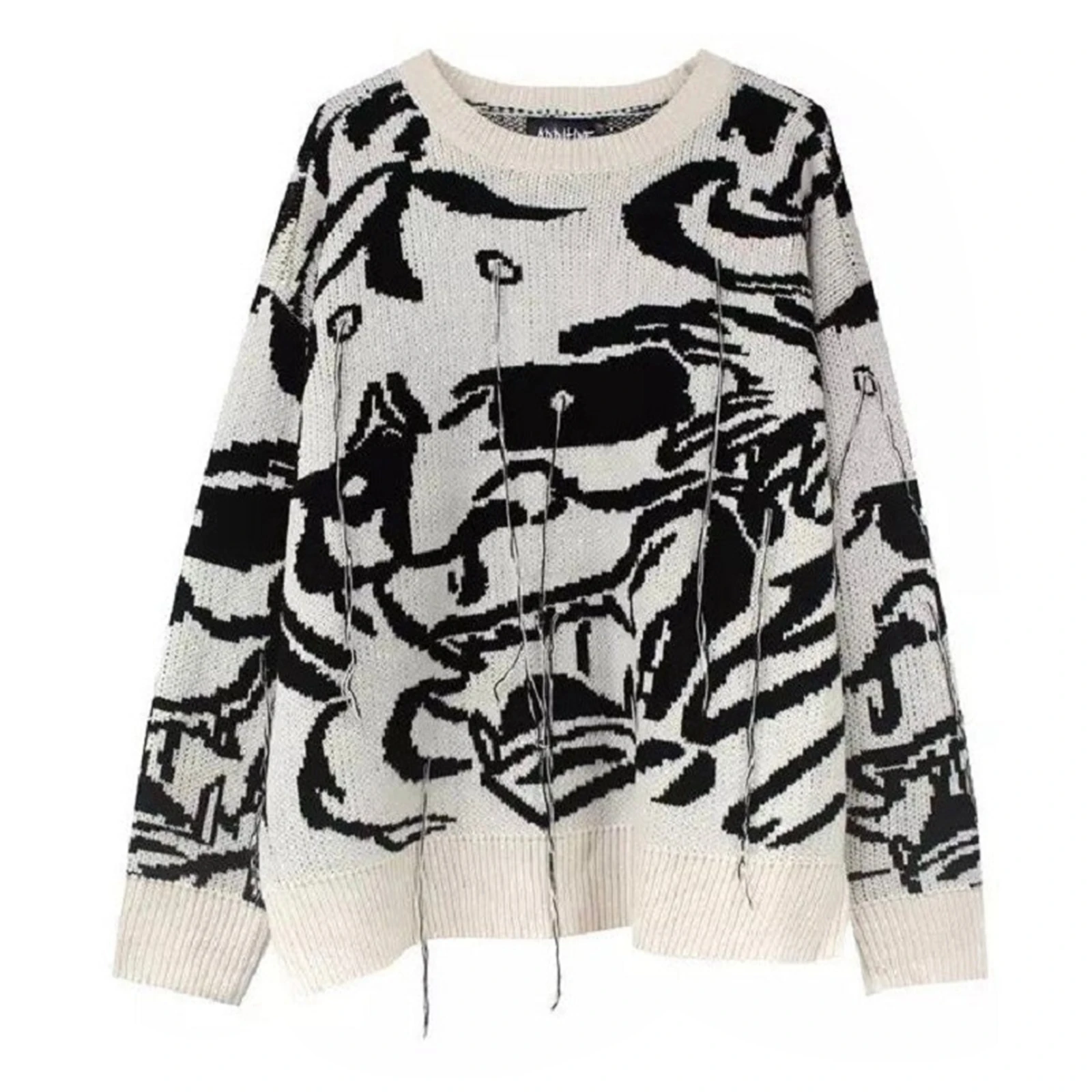 

Autumn Women's Sweater Fashion Round Neck Long Sleeve Zebra Striped Pullovers Knitted Dark Style Loose Tops for Ladies