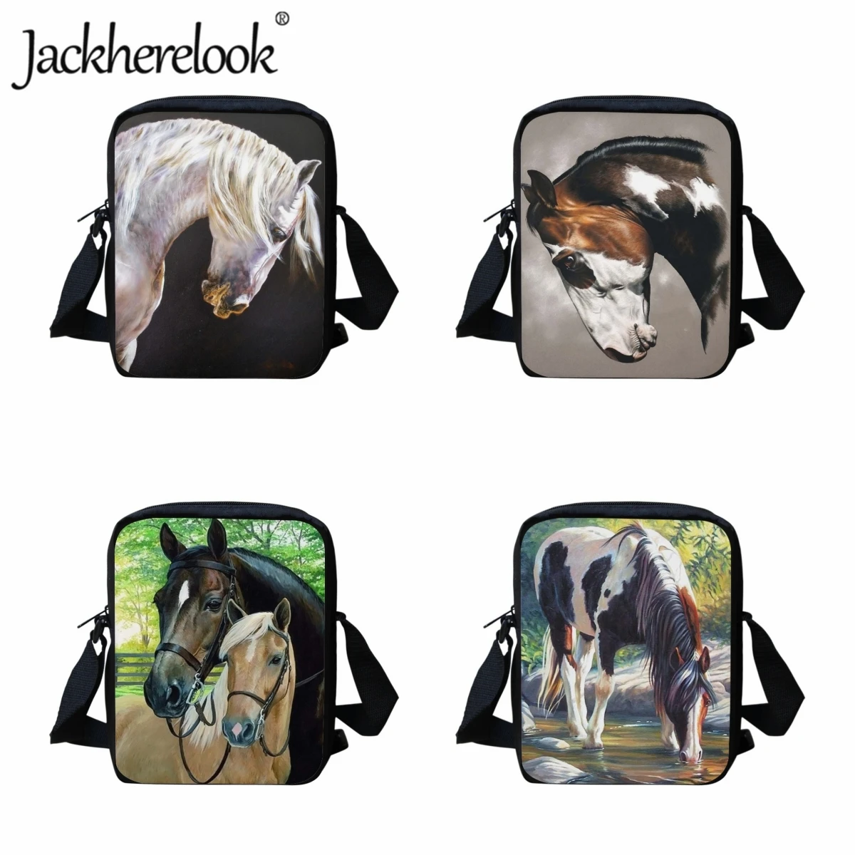 

Jackherelook Animal Print Kids School Lunch Bag Horse Pattern Fashion Children Messenger Bag Casual Travel Shoulder Shopping Bag