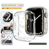 clear full cover for apple watch case 7 6 5 se 45mm 41 44 42 40 mm case for iwatch series 7 6 5 4 3 38mm glass screen protector