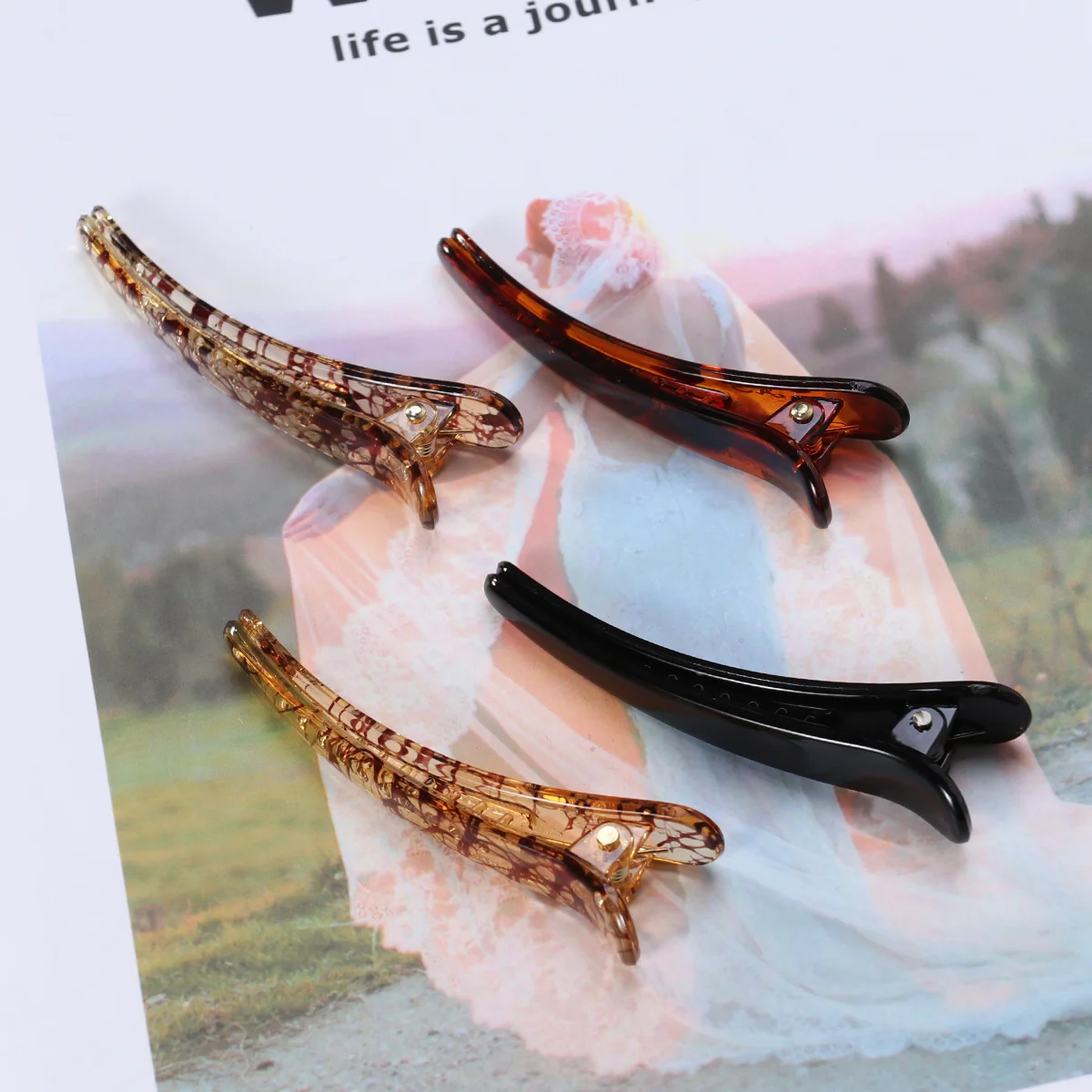 

4 Pcs Crocodile Skin Miss Women Hair Accessories Clips Plastic Barrette