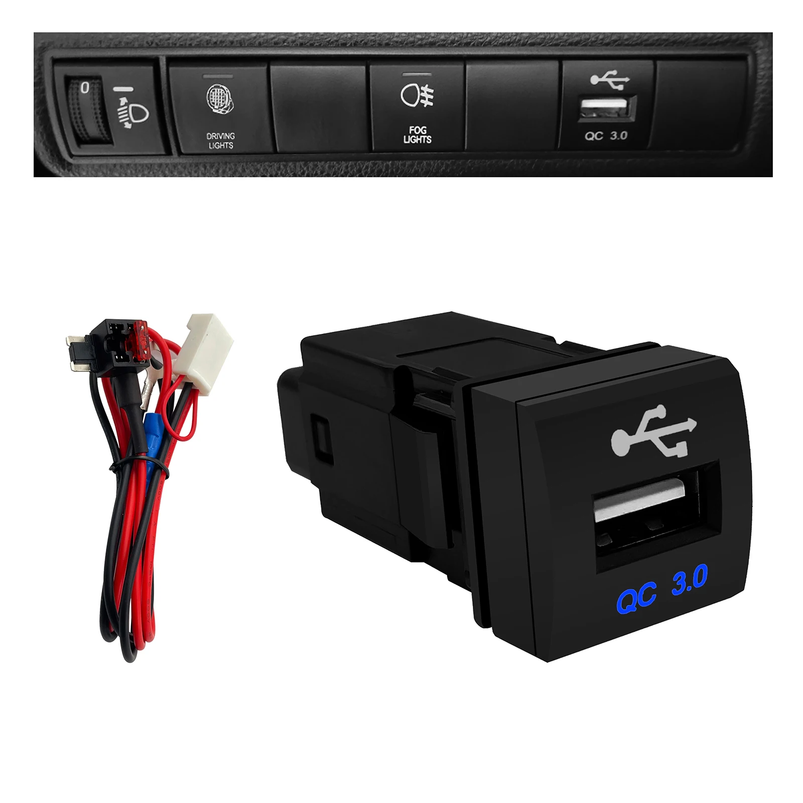 

Автомобильное быстрое зарядное устройство 12 В с синим светом и USB-переключателем для Toyota LandCruiser 300s Prado150 Camry V70 RAV4 Corolla Altis 2019 Hiace