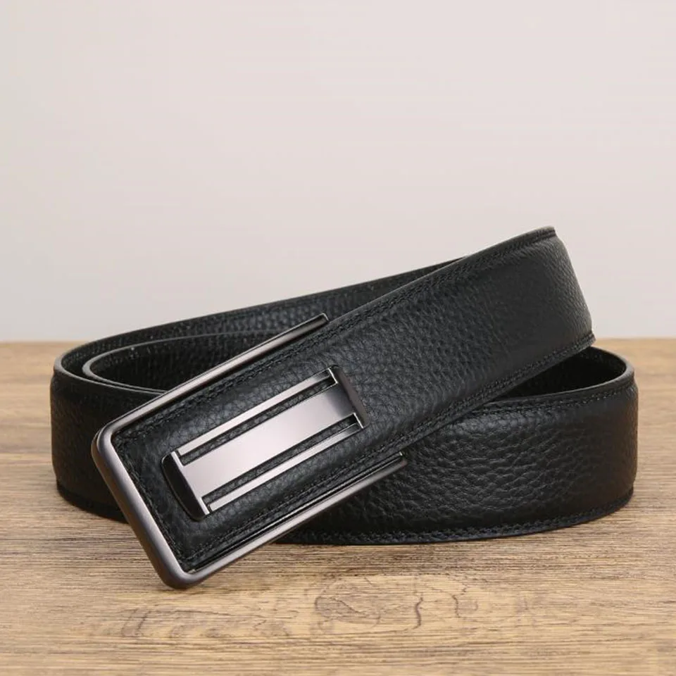 New Trend Wear Not Open Tail Men And Women'S Belt Board Buckle Cowhide High Quality Brand Design Leather Golf Jeans Band 2402