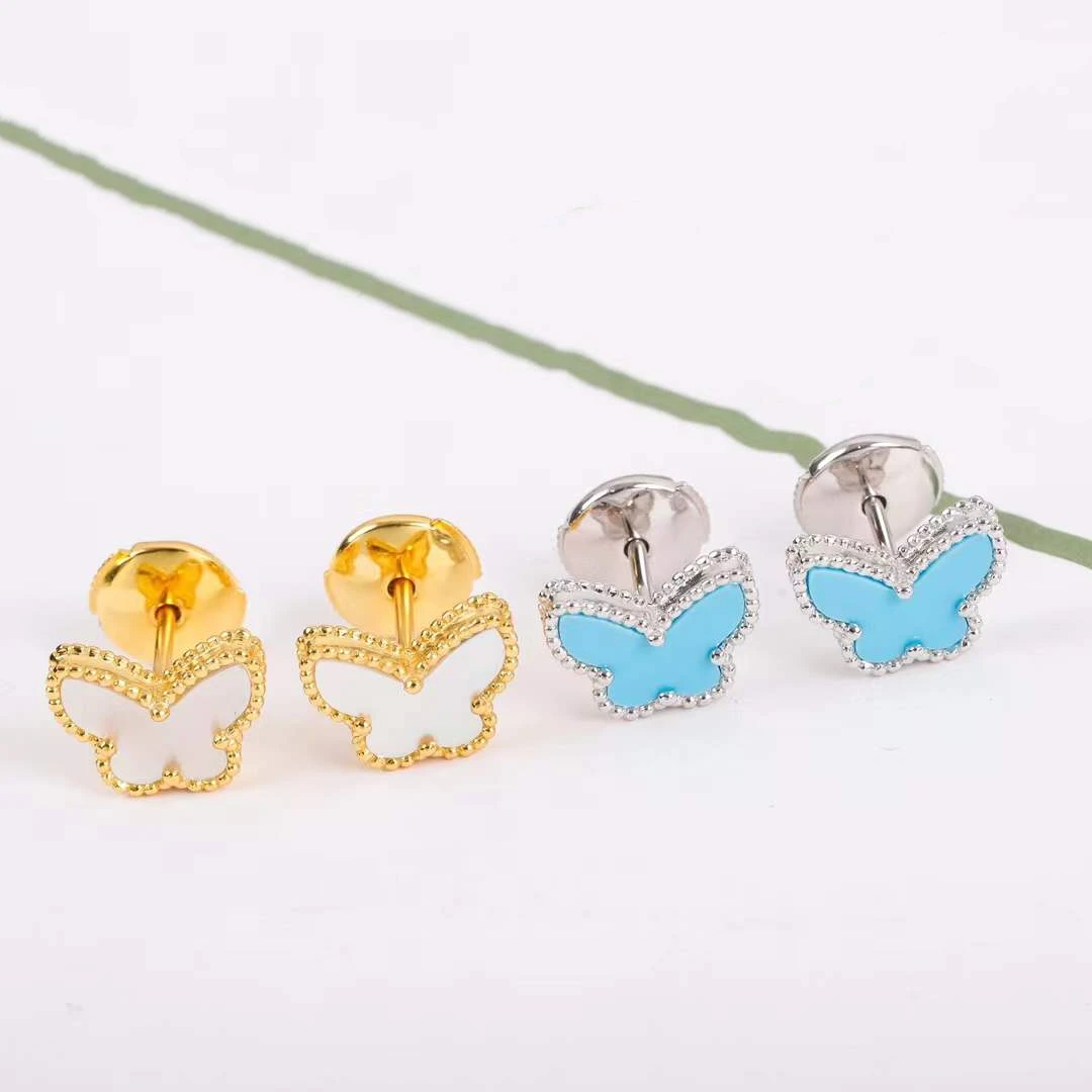 

Hot Sale 925 Sterling Silver Turquoise Butterfly Stud Earrings Women Fashion Brand Holiday Party Luxury Jewelry