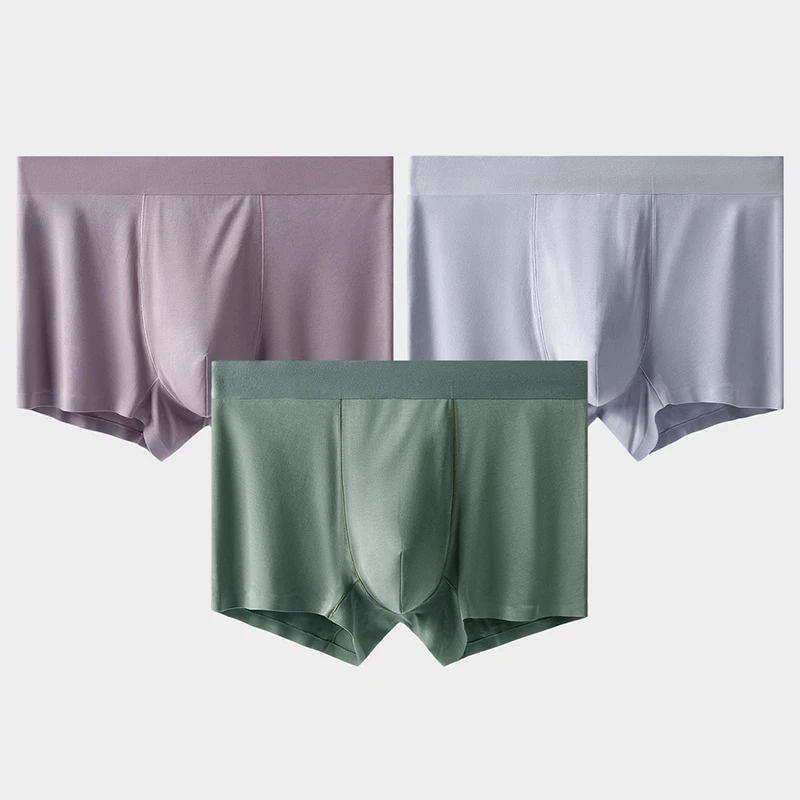 3pcs 60S Modal Men's Underwear Mulberry Silk 3A Antibacterial Boxer Shorts Seamless Men Panties Traceless Male Underpants
