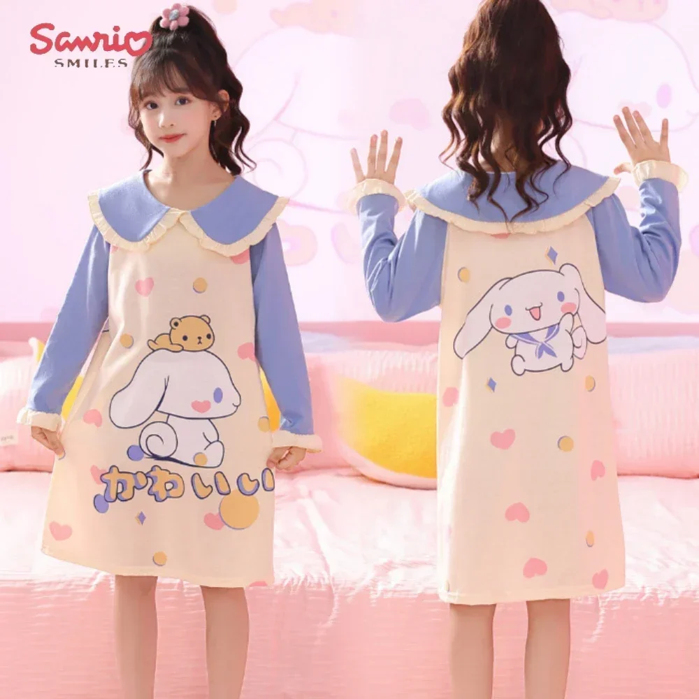

Sanrios Anime Kuromi Cinnamoroll Girls Pajamas My Melody Pochacco Kids Nightgowns Sweet Long Sleeve Princess Dresses Homewear