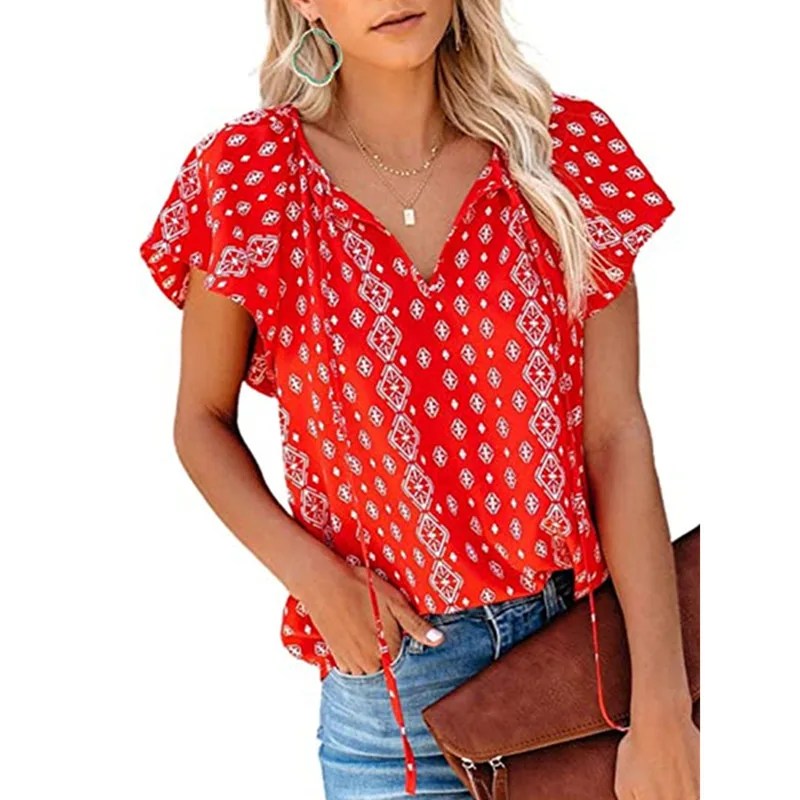 

Fashion Women Shirts Summer New Streetwear Short Sleeve 3D Printing Blouses V-Neck Loose Oversized Ladies Casual Shirt Pullovers