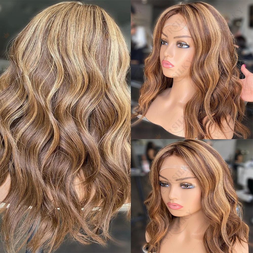 

Balayage Blonde Brown Highlight Colored Wavy Lace Closure Human Hair Wig Short Bob Wigs 13x6 Lace Frontal Wigs Remy Hair 180%