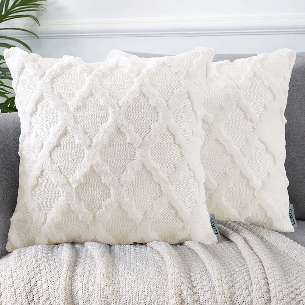 Throw Pillow Covers Plush Short Wool Velvet Decorative Cushion Case Faux Fur Pillowcases for Sofa Bedroom Square