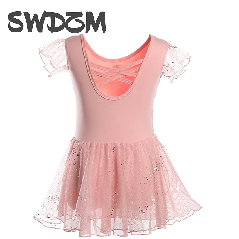 Ballet Skirt wear outfit for girls Dance dress clothes Kids women Leotard Short Sleeve Cotton Costumes dancing closed File Tutu