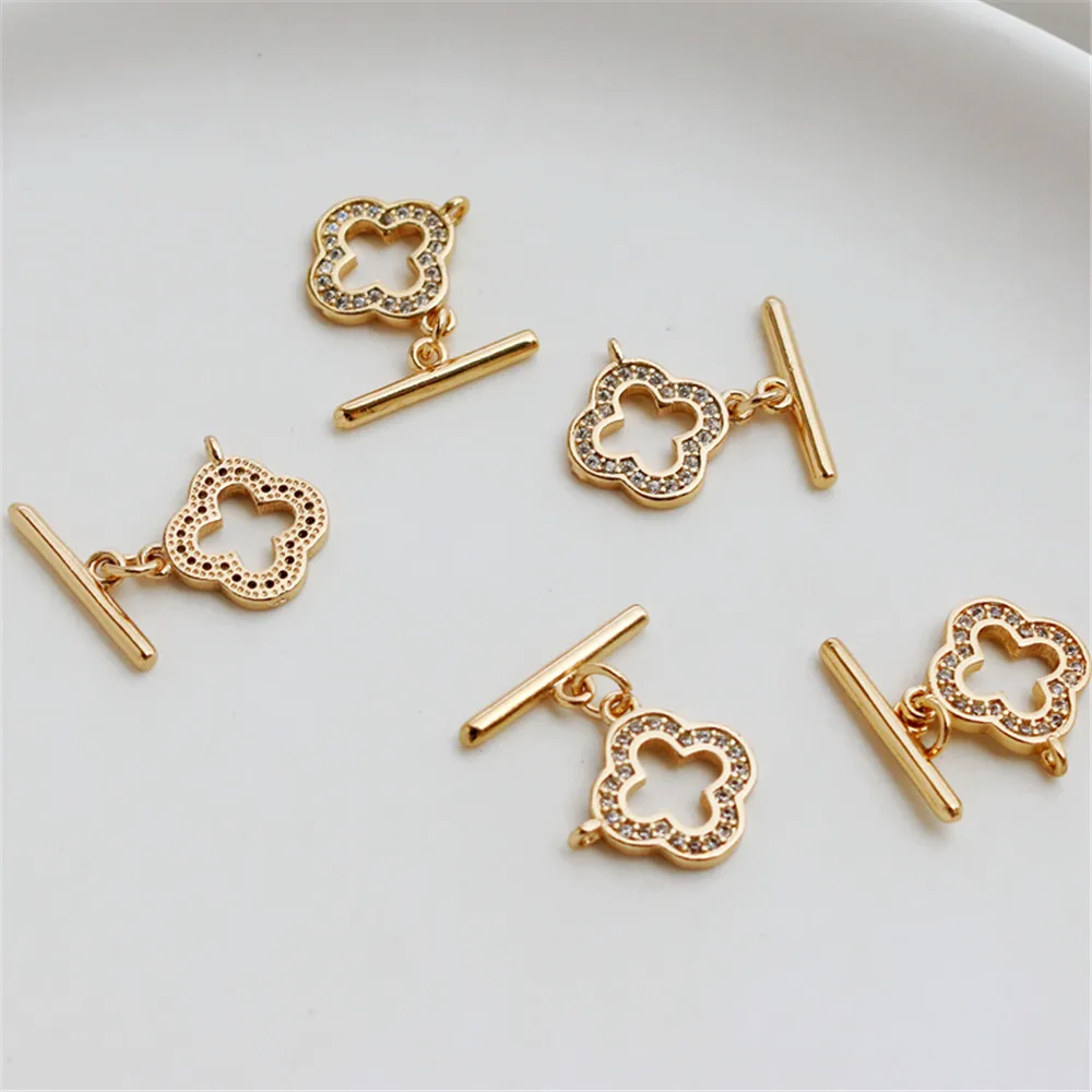 

14K gold color clover 12MM zircon IQ buckle necklace bracelet OT buckle belt hanging connection DIY buckle