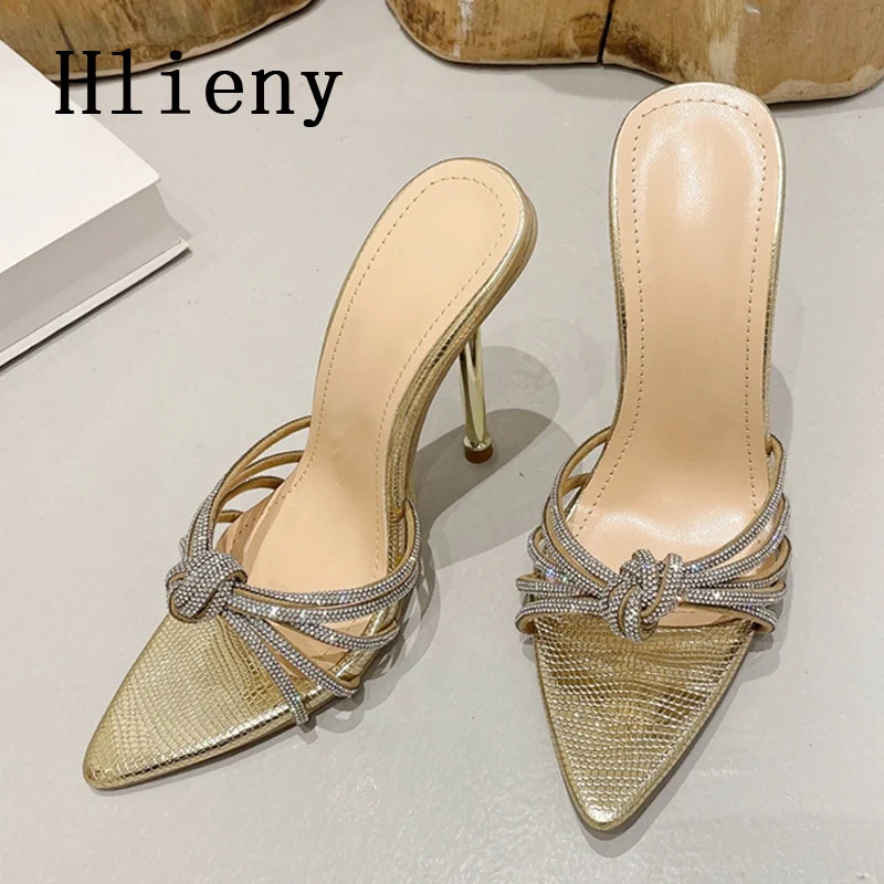 

Hlieny Summer Sexy High Heels Slippers For Women Fashion Crystal Narrow Band Pointed Toe Slides Stripper Party Sandal Mule Shoes