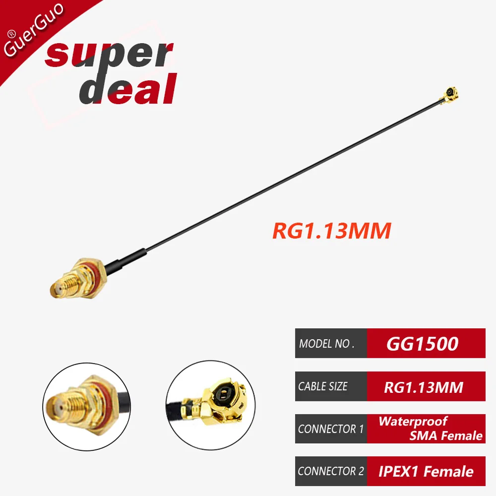 

Водонепроницаемый переходник SMA-female на MHF4-female, RG178, 50 Ом, 5 см, GuerGuo