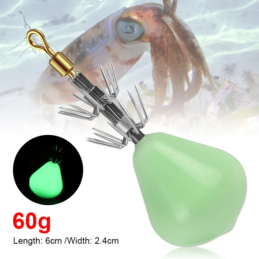 

Luminous Fishing Lure Hook Soft Rubber Fishing Swivel Squid Jig Artificial Cuttlefish Glowing Bait Hook Fishing Tackle