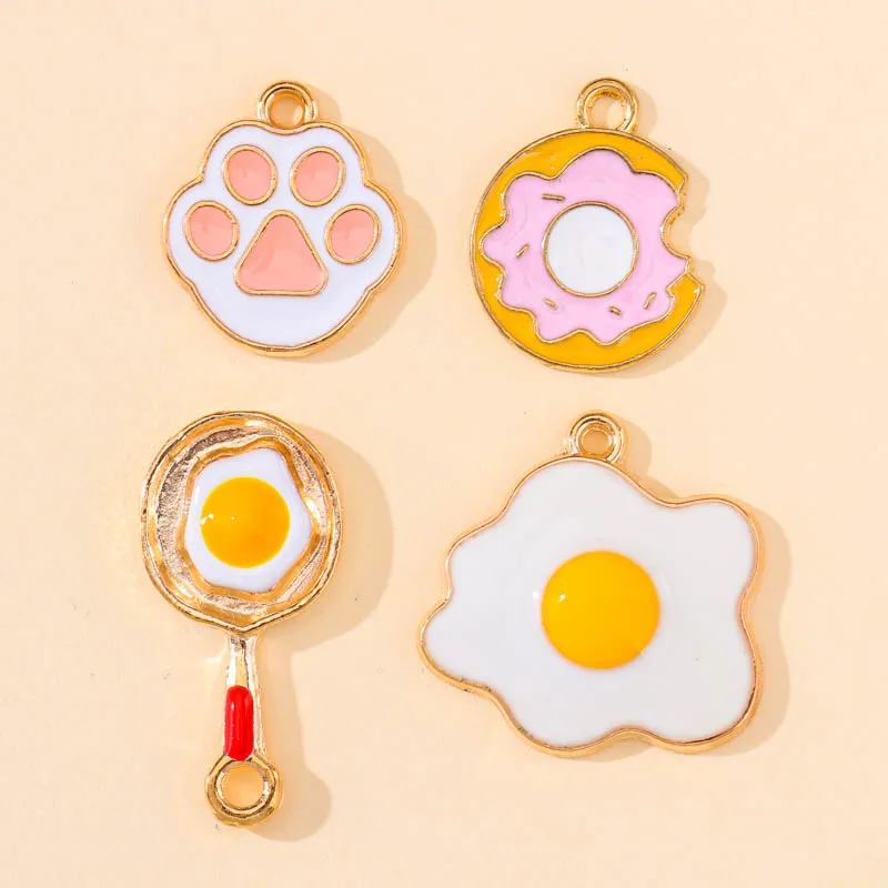20Pcs Mix Style Enamel Fun Pan Fried Eggs Donut Food Charms Keychain Necklaces Pendant Handmade Jewelry Making Supplies Wholesal images - 6