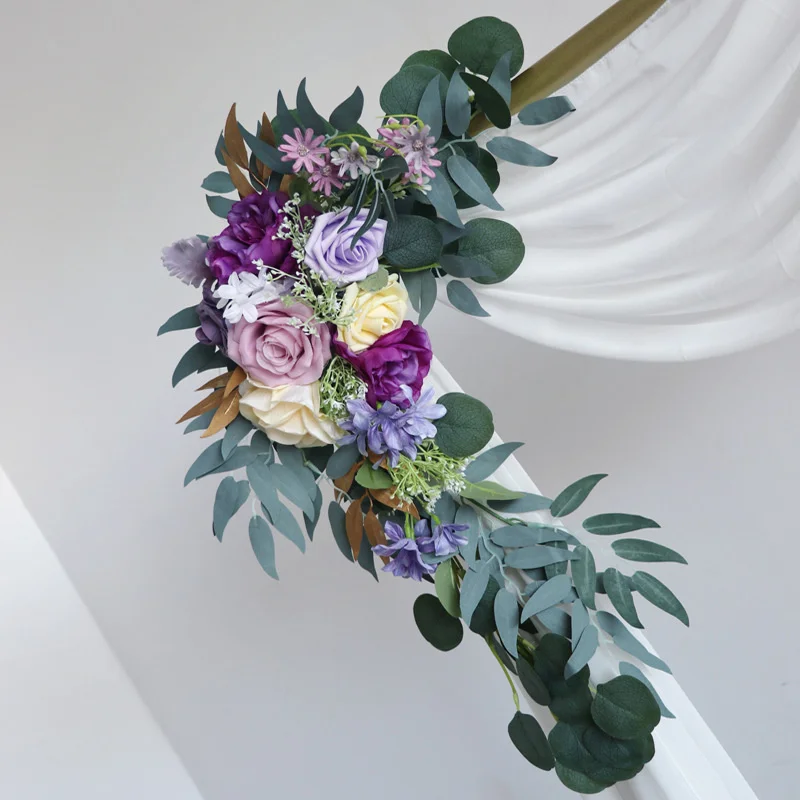 

2pcs Artificial Flower Arrangement Row Wall Hanging Corner Flower Purple Wedding Backdrops Welcome Sign Props Supplies