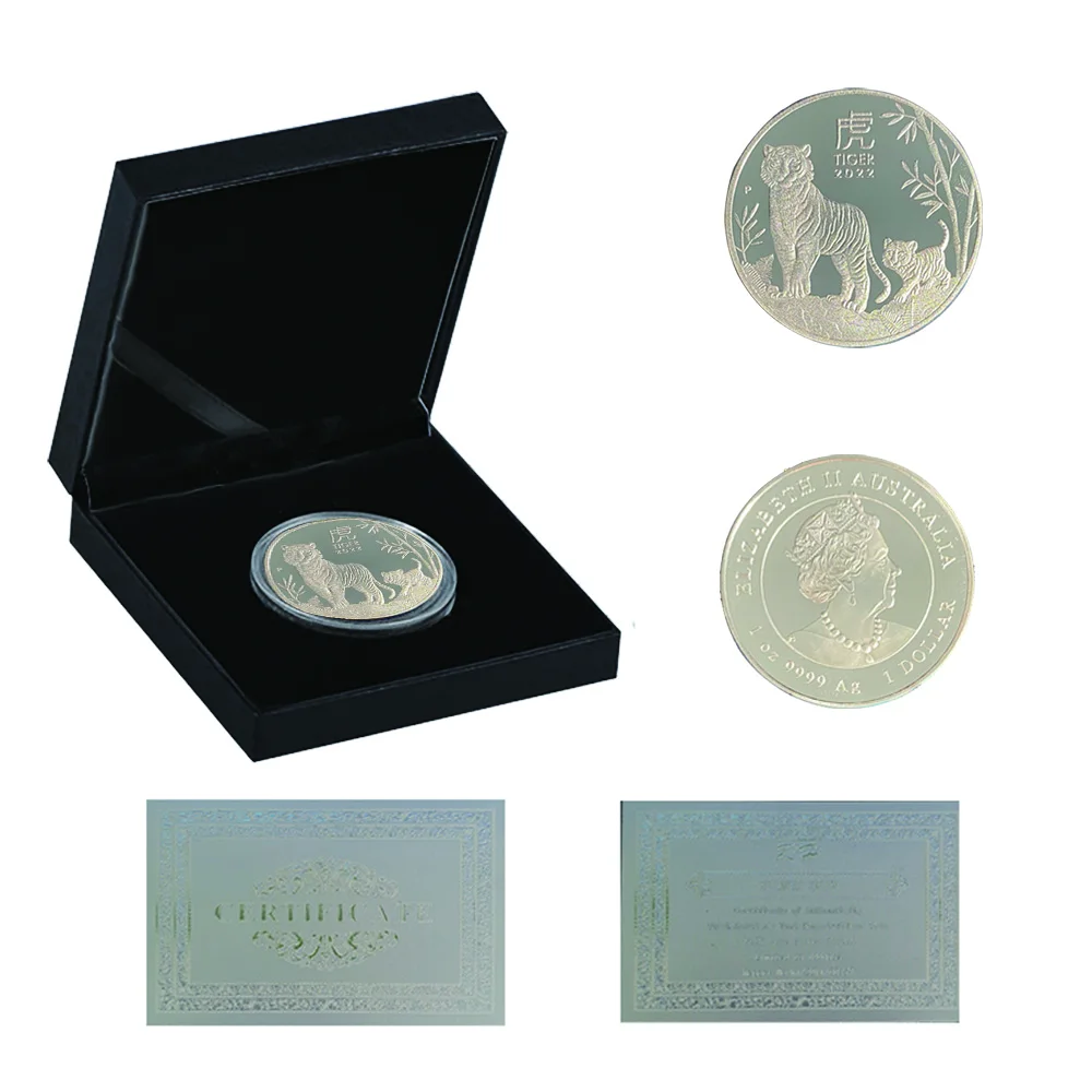 

2022 New 999 Silver Coin Elizabeth II Australia Commemorative Coins Celebrate the Year of the Tiger W/ Luxury Box