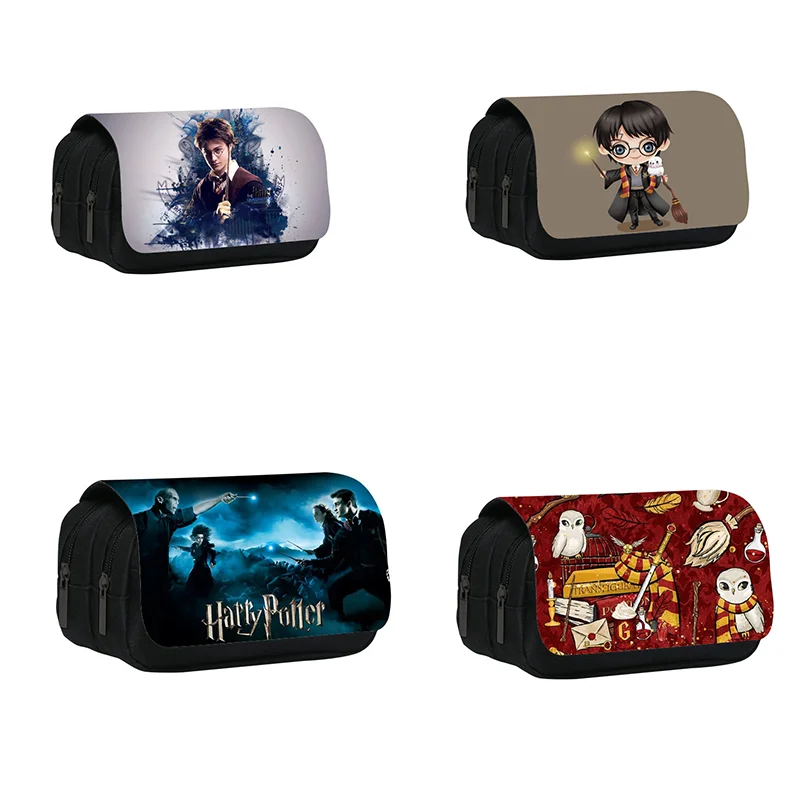 

Cartoon Stationery Bag Harries Double Layer Pen Case Kawaii Q Version Movie Potters Print Student Pencil Pencil Case Gift