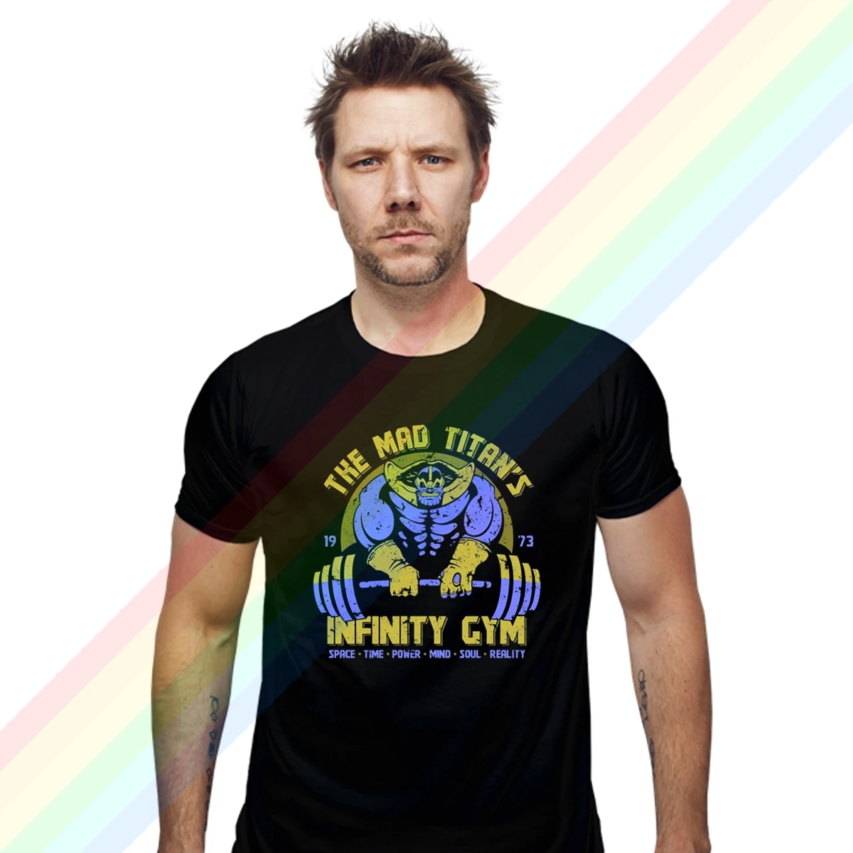 

2021 Men/women's Summer Black Street Fashion Harajuku Mando Hip Hop The Mad Titan's Infinity Gym T-shirt Cotton Short Sleeve Tee