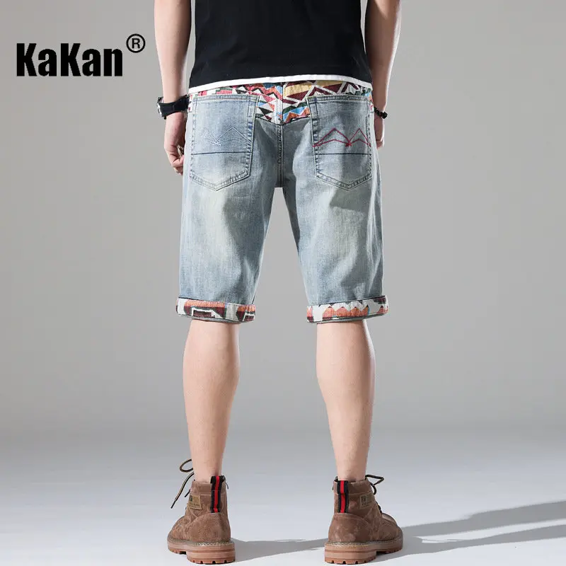 Kakan New Summer Embroidery Perforated Capris Jeans Men's Wear, Baby Blue Shorts Korean  Mid Rise Jeans K19-820