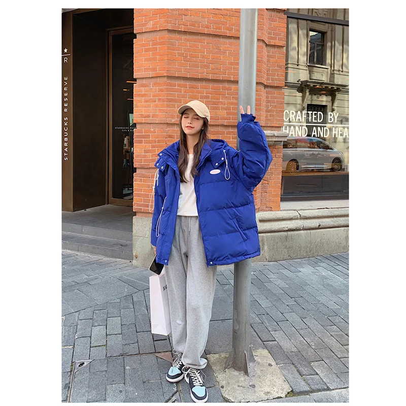 Winter Women's Klein Blue Down Jacket Fashion Loose Jacket Lazy Wind Versatile Thickened Thin Warm Oversize Padded Jacket Jacket