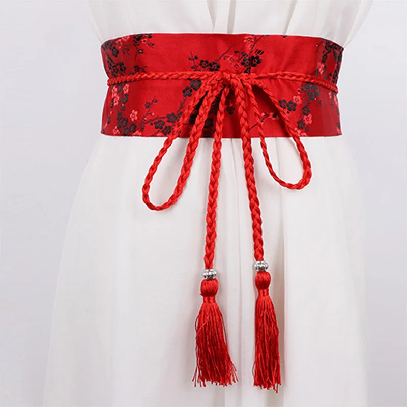 

Fashion Kimono Belt Ribbon Female Retro Floral Print Wide Corset Waistband Antique Hanfu Women's Cloth Belt Decoration