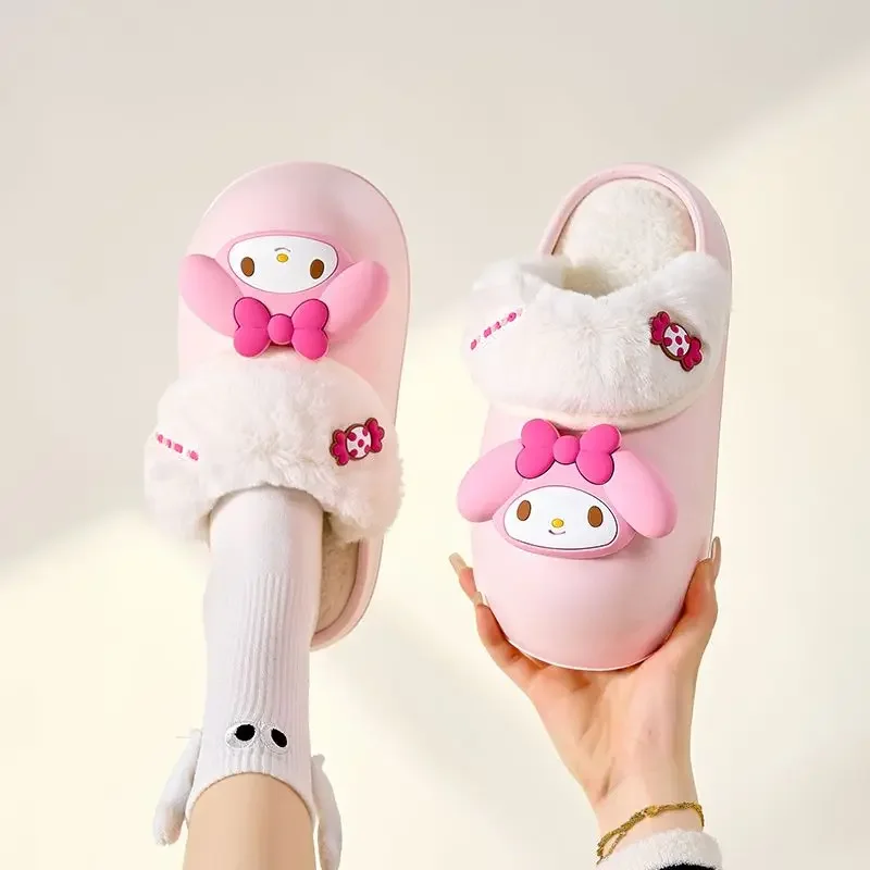 

Sanrios Kuromi My Melody Cinnamoroll Hellokittys тапочки из хлопка для родителей и детей Зимние теплые домашние предметы интерьера Водонепроницаемая хлопковая Швабра