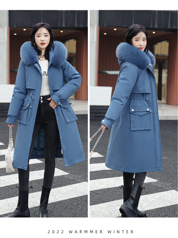 New Winter Jacket Women's Parka Fashion Remove The Lining Hooded Slim Fit with Fur Collar Warm Snow Thick Clothes