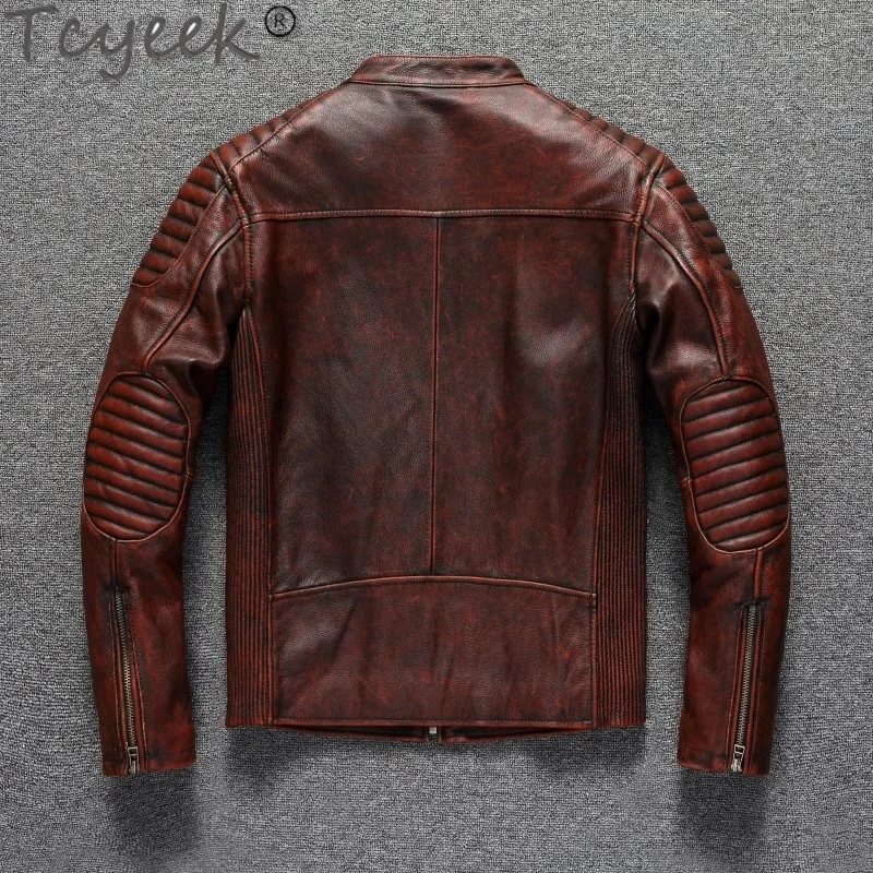 

Motorcycle Vintage Jacket for Men Short Slim Fit Genuine Leather Jackets Man Clothing Spring Autumn Cowhide Coat