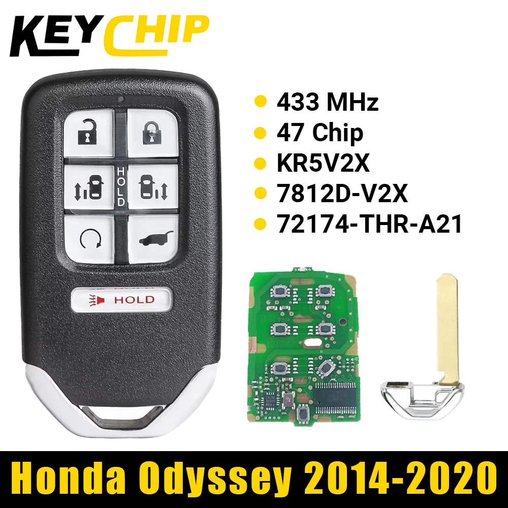 

KeyChip 7Btns Smart Key Keyless Go 433 МГц 47Chip KR5V2X 72147-THR-A21 7812D-V2X для Honda Odyssey 2018 2019 2020