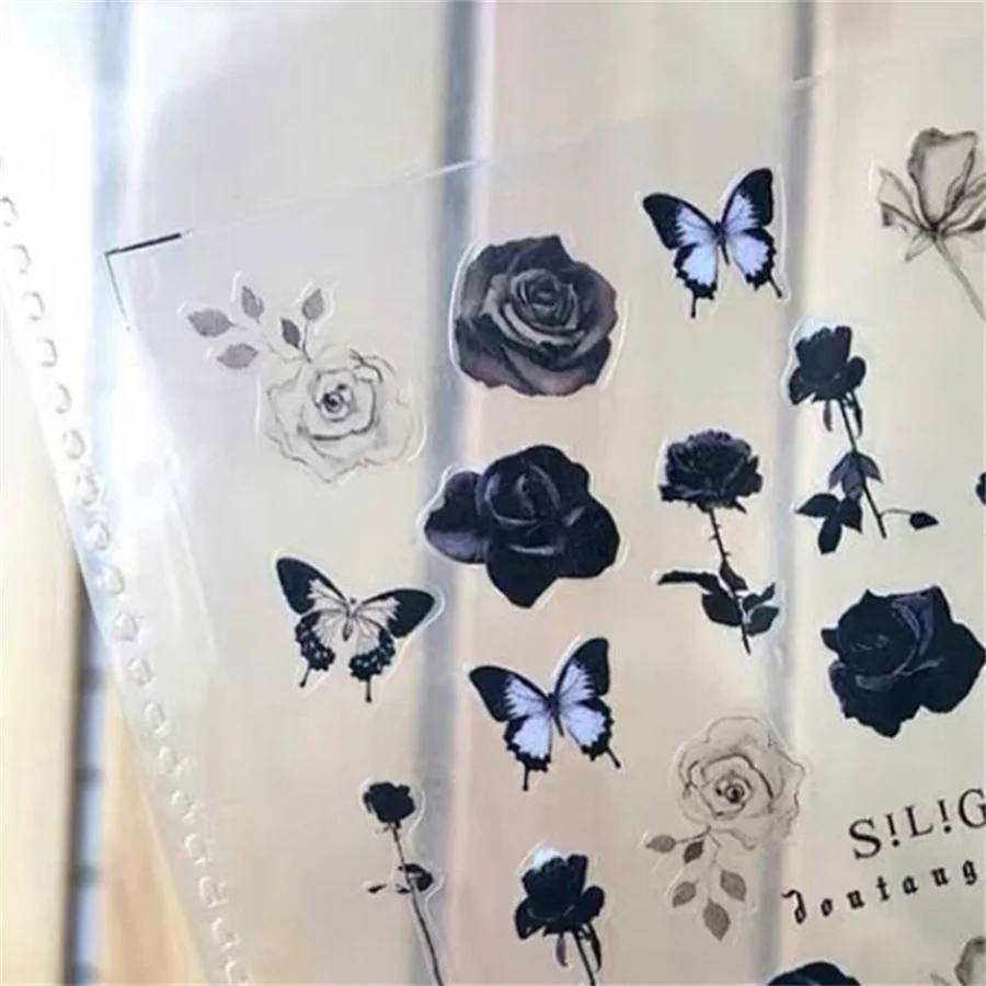

Japanese Punk Style Black Rose & Butterfly Pattern Nail Stickers 5D DIY Nail Art Decoration Accessories For Nail Supplies