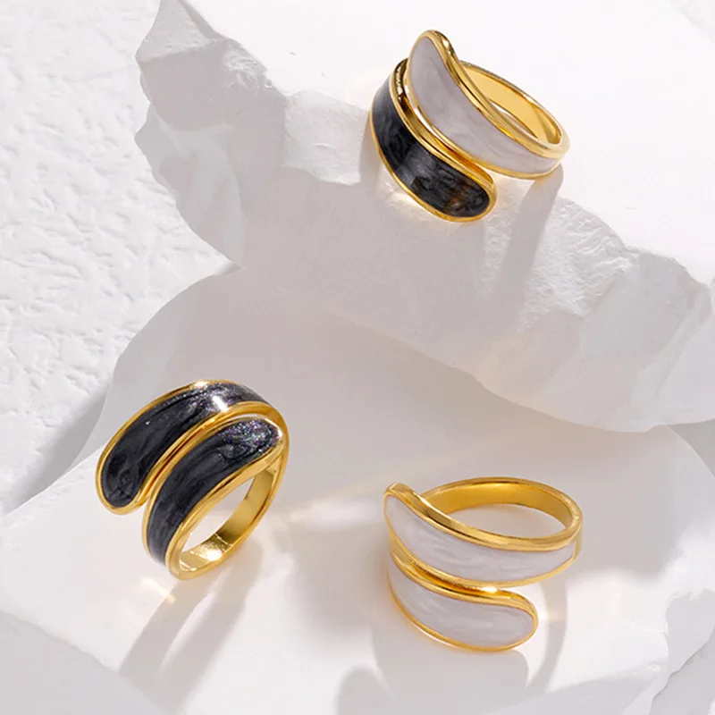 

Stylish Enamel Drop Oil Geometric Finger Rings For Women Creative Minimalist Irregular Cross Open Adjustable Ring Party Jewelry