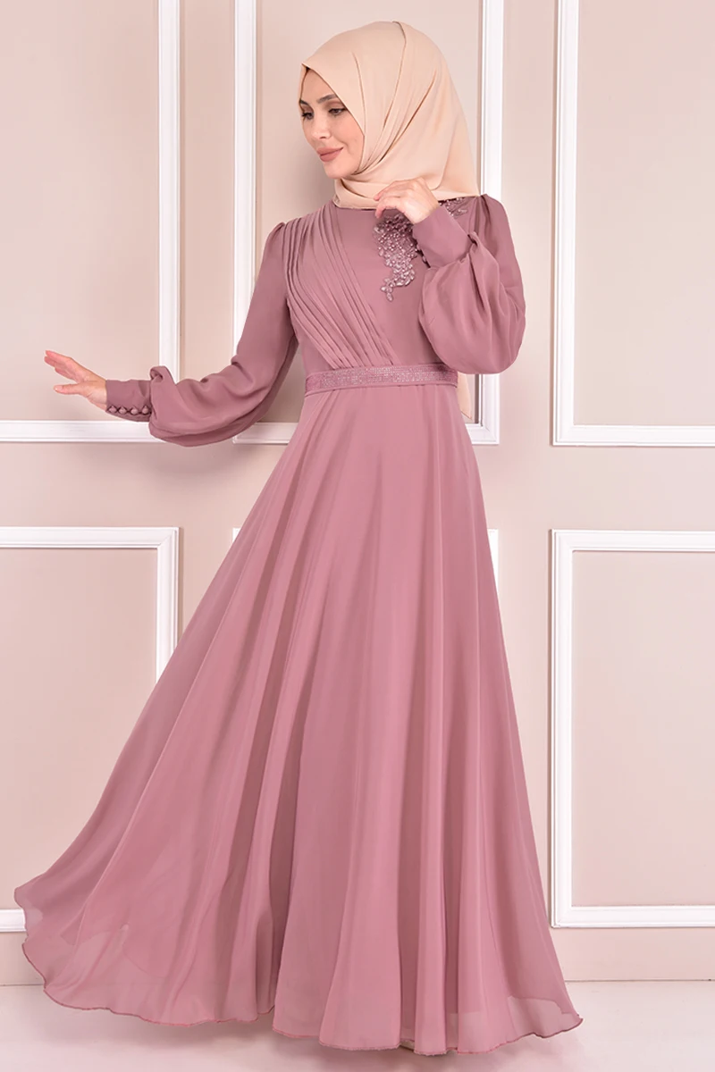 Мусульманское вечернее платье с длинными рукавами и жемчужинами, KBR10008