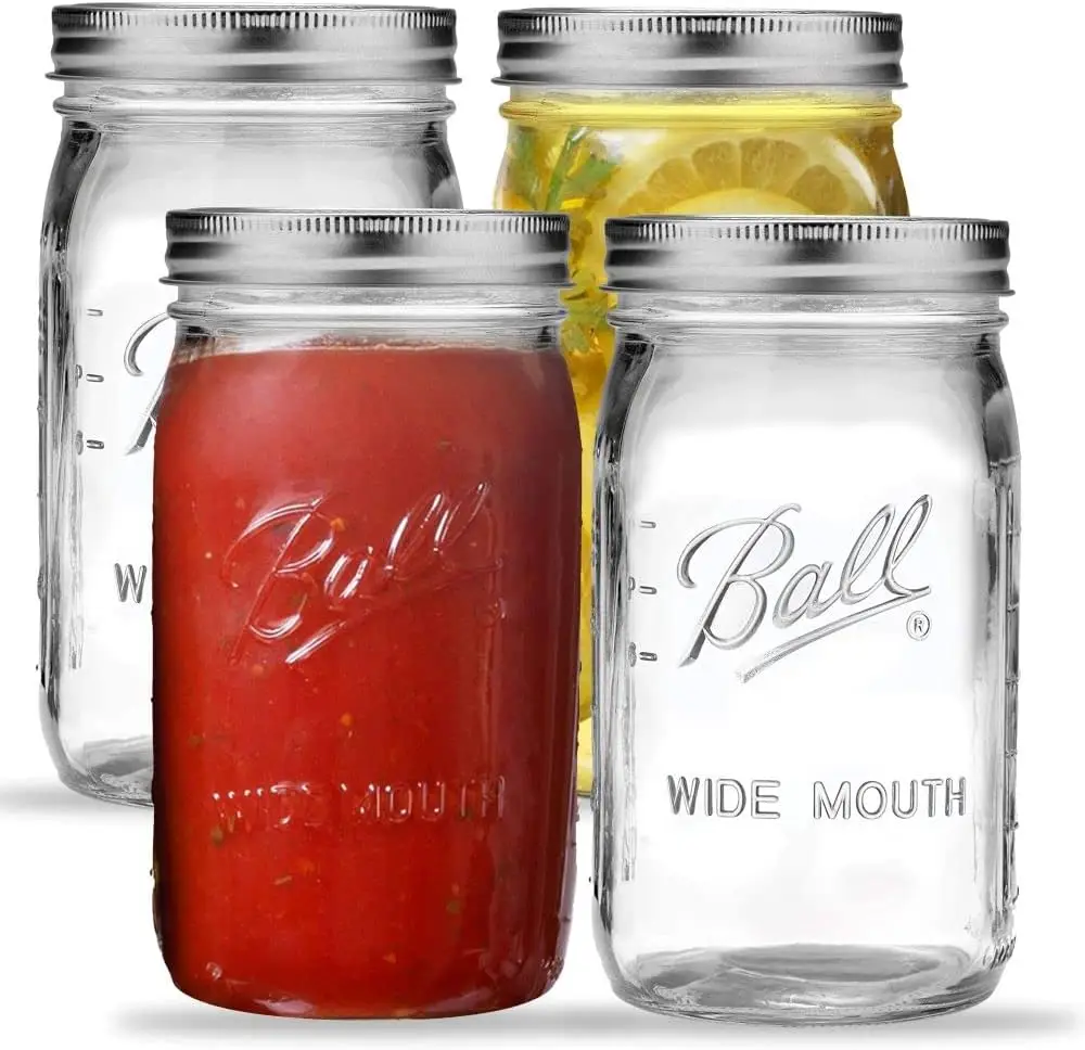 

Mouth Mason Jars 32 oz. (12 Pack) - Quart Size Jars with Airtight Lids and Bands for Canning, Fermenting, Pickling, or DIY Decor
